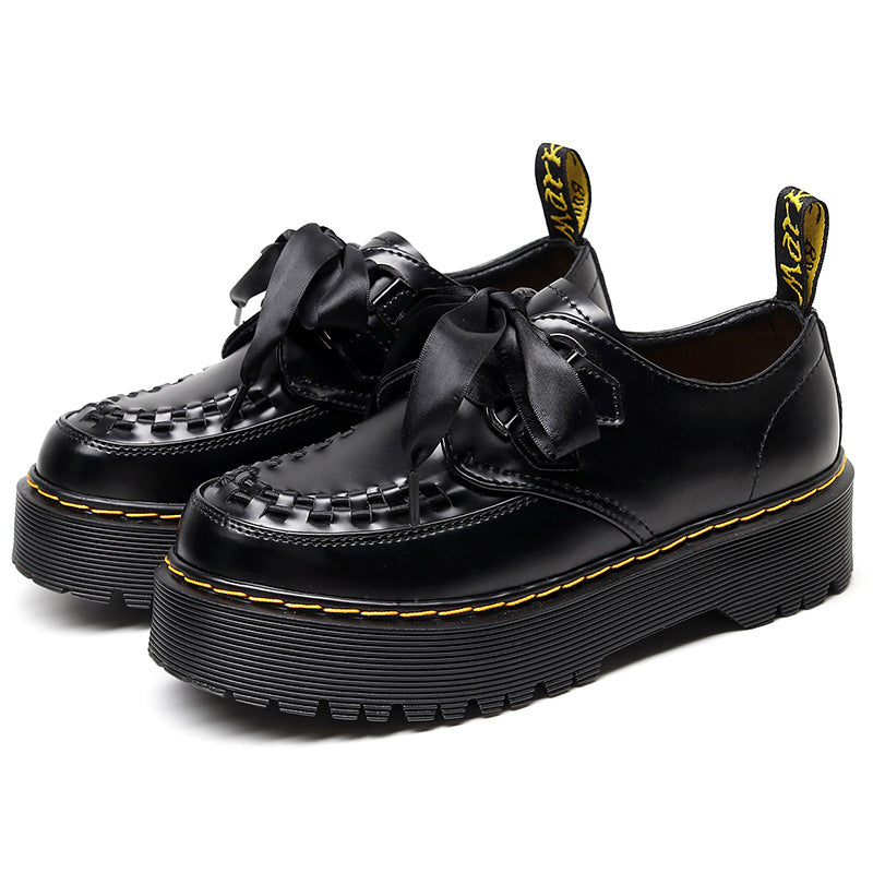 Women's Woven Thick Sole Increased Genuine Muffin Leather Shoes