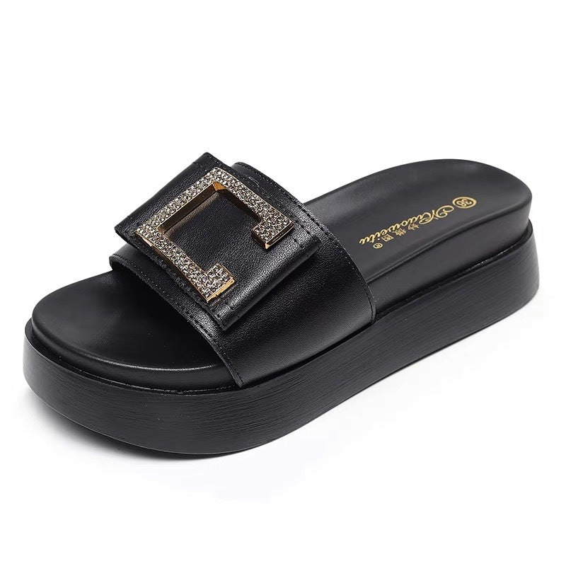 Women's Genuine Summer Platform Outer Wear Height Slippers
