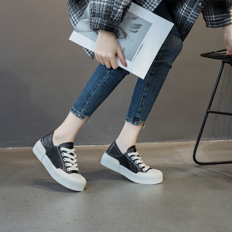 Women's Spring Cowhide Easy Wear Korean Flat Sneakers