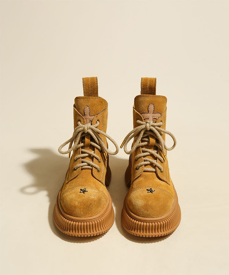 Wu Suede Cowhide Martin Platform Ankle Ginger Boots