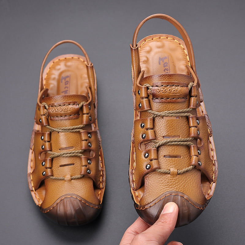 Men's Yuan Double-headed Layer Cowhide Summer Pump Sandals