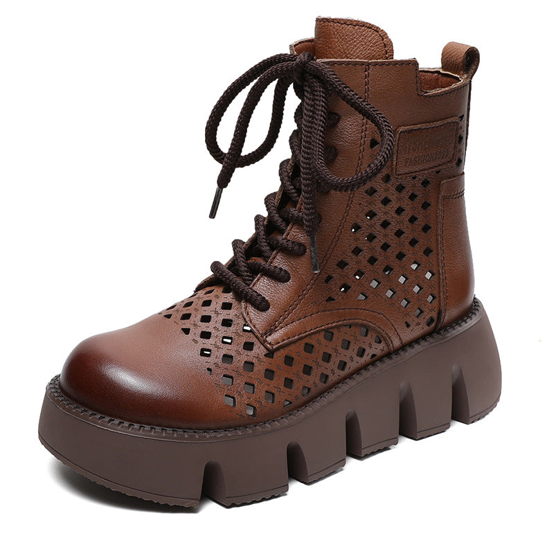 Women's Retro Hole Zipper Platform Ethnic Style Sandals