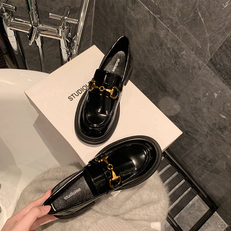 Women's British Retro Metal Buckle Round Head Loafers