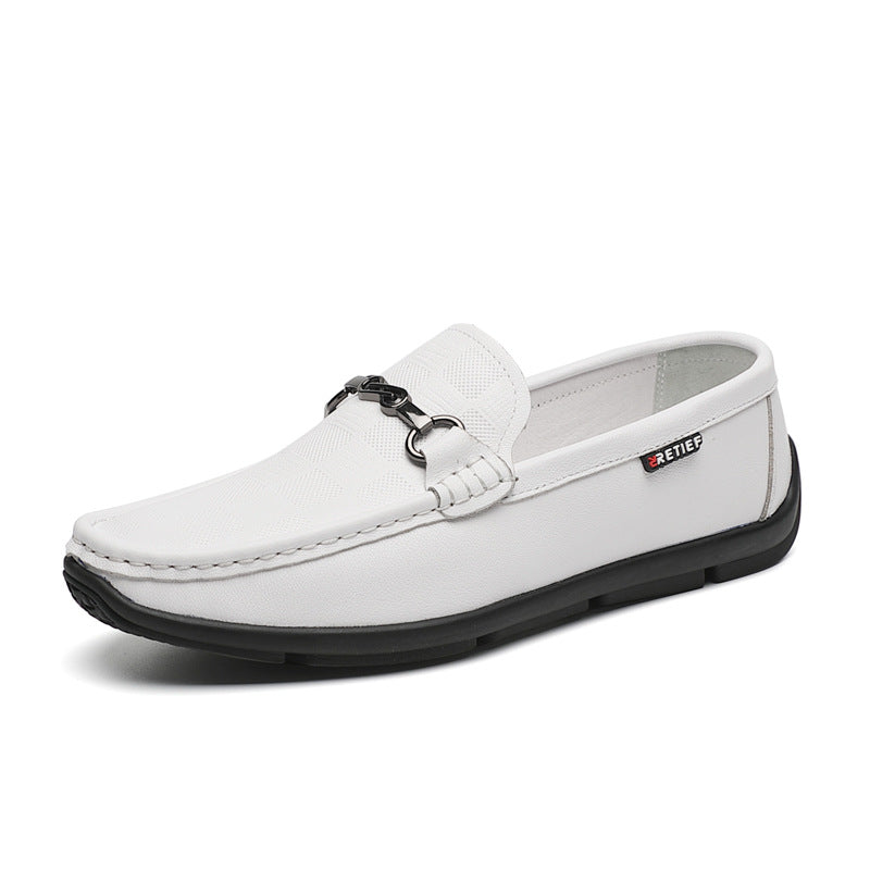 Men's First Layer Cowhide White Slip-on Breathable Leather Shoes