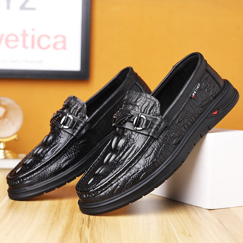 Men's Beanie Spring Cowhide Business Crocodile Pattern Leather Shoes