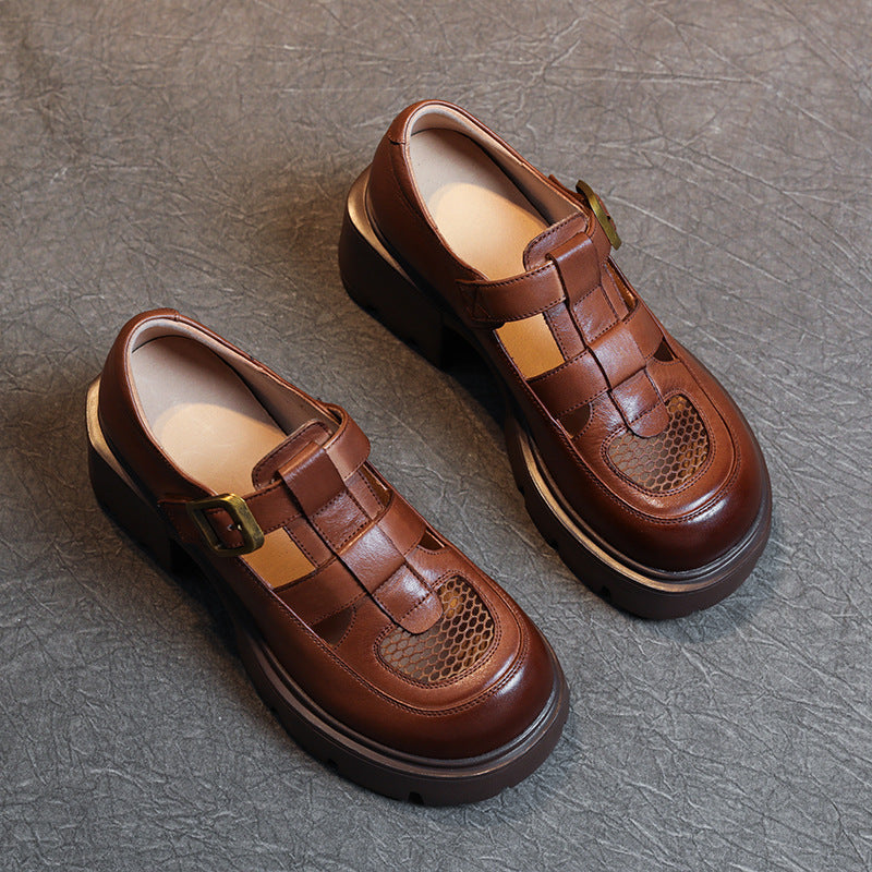 Women's Top Layer Cowhide Summer Height Increasing Sandals