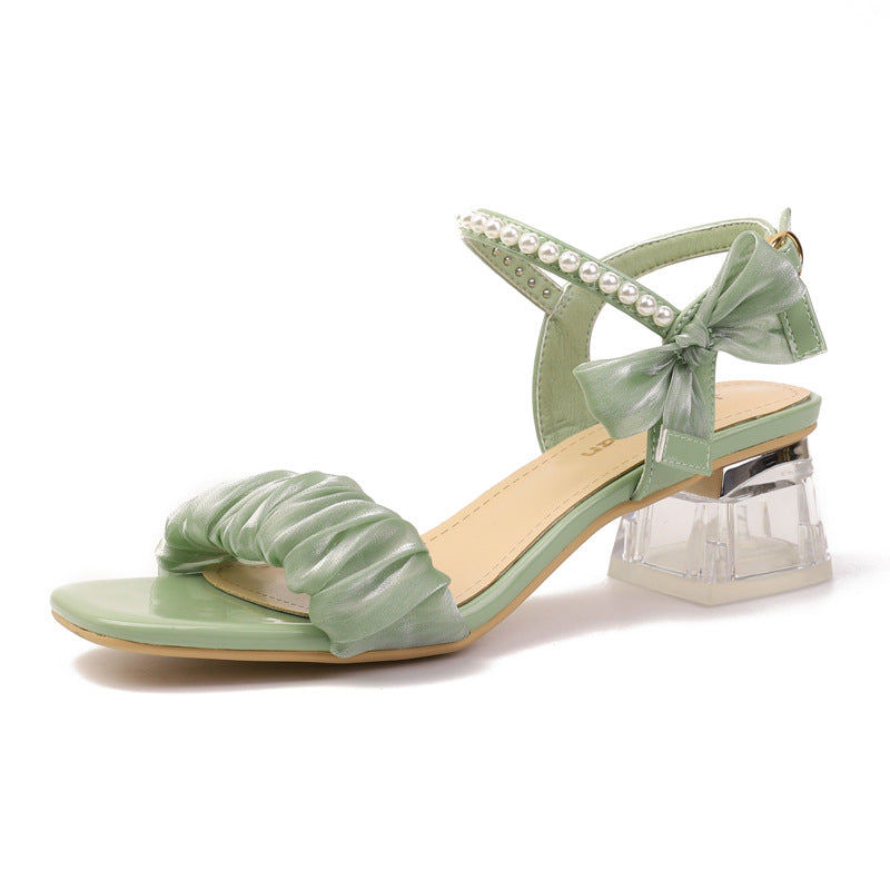 Fairy Style Pearl Bow Strap Transparent Heels