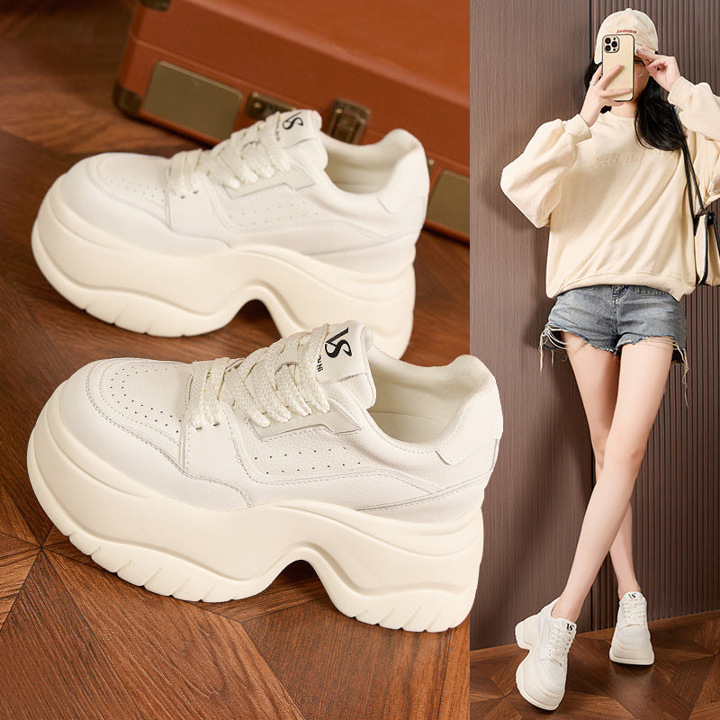 Women's White Autumn Soft Bottom Sports Leisure Height Casual Shoes