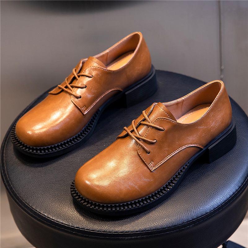 Women's Fashion Spring Thick Bottom Chunky Mary Leather Shoes