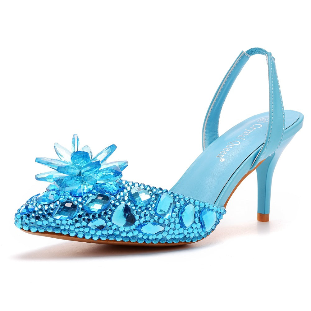 Women's Rhinestone Glass Flower Stiletto Plus Size Wedding Heels