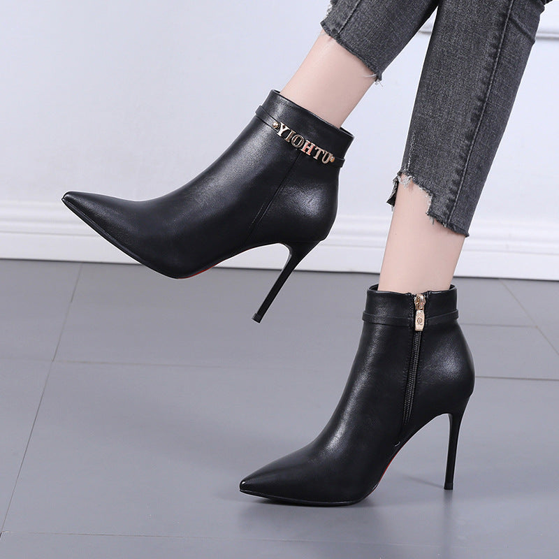 Women's Pointed Toe Stiletto Martin High Fleece-lined Boots