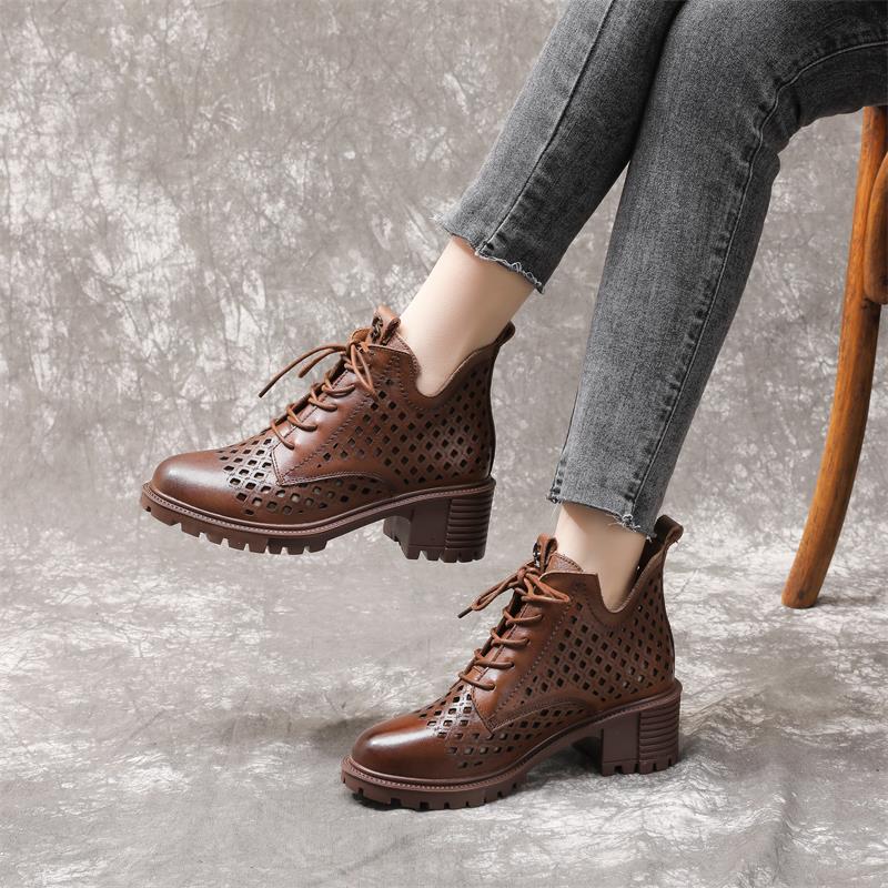 Women's Soft Bottom First Layer Cowhide Punching Heels