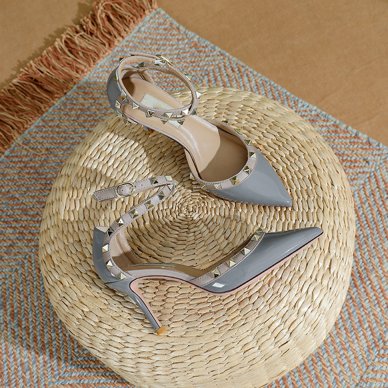 Women's Summer Patent Stilettos Low-cut Hollow Versatile Sandals