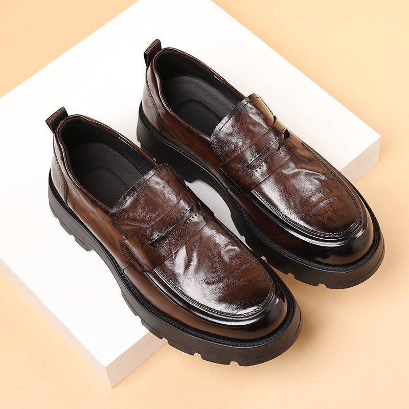 Men's Genuine Cattlehide Surface Business Slip-on Round Leather Shoes