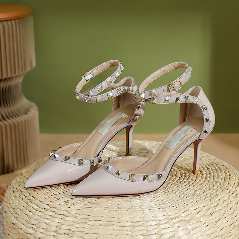 Women's Summer Patent Stilettos Low-cut Hollow Versatile Sandals