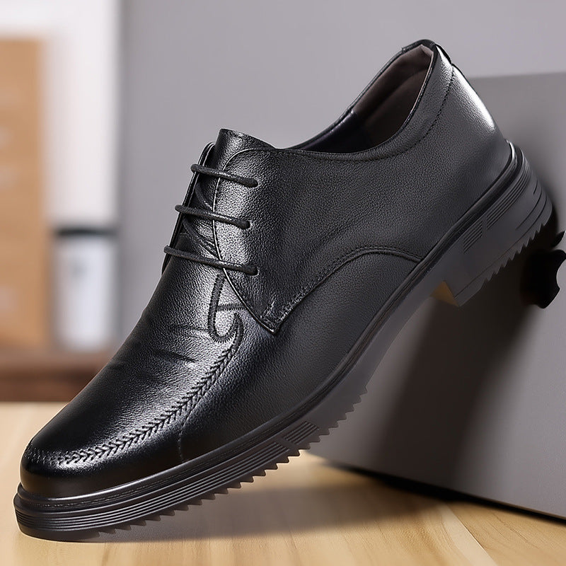 Men's Top Layer Cowhide Round Toe Slip-on Business Leather Shoes