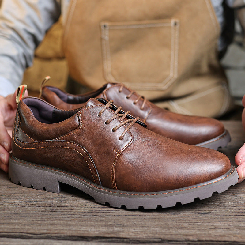 Men's Retro Derby Outdoor Clothes British Style Single-layer Leather Shoes