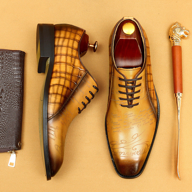 Men's Cowhide Crocodile Pattern Oxford Business Formal Wear Leather Shoes