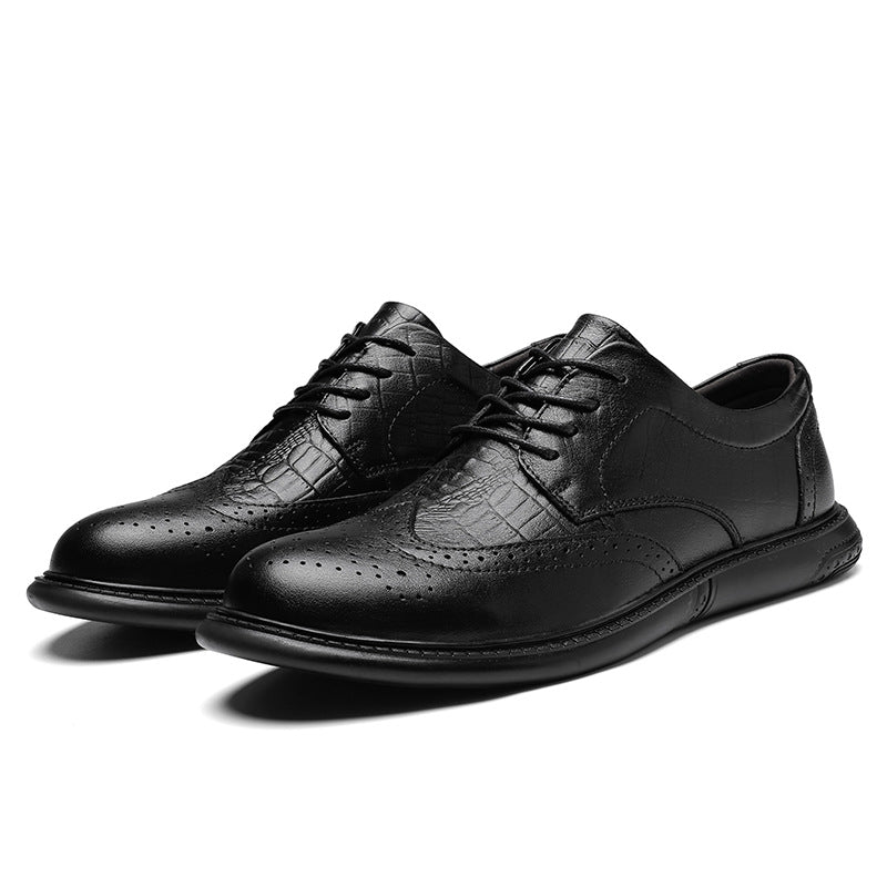 Men's Cowhide Plus Size Lace Up Brogue Crocodile Casual Shoes