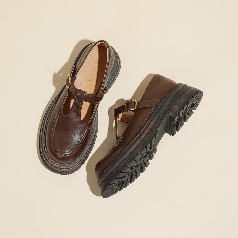 Women's British Retro One-word With Chunky Round Loafers