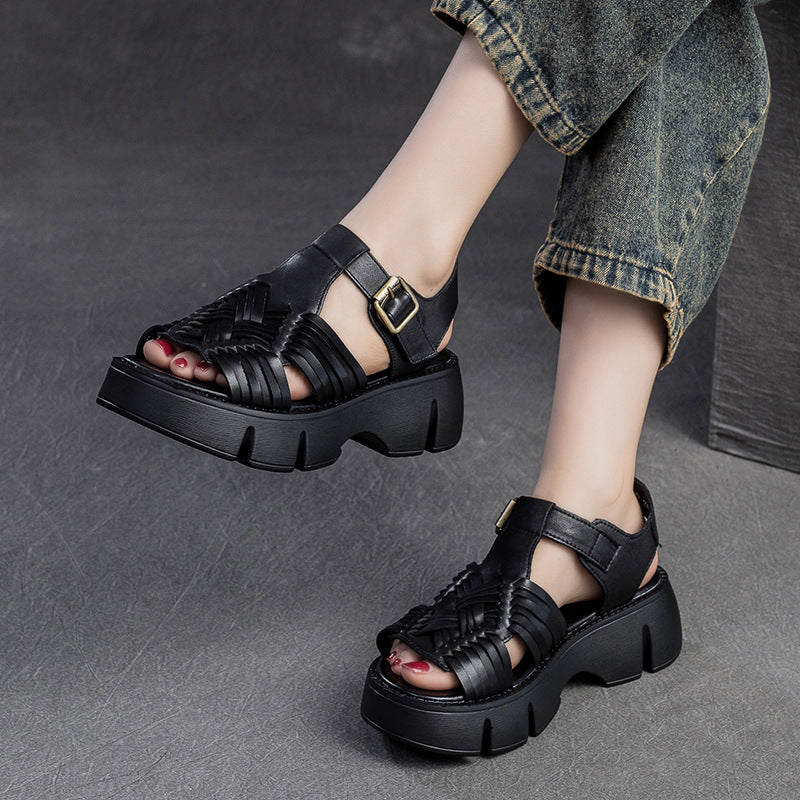 Women's Vintage Platform Comfortable Niche Peep Toe Sandals