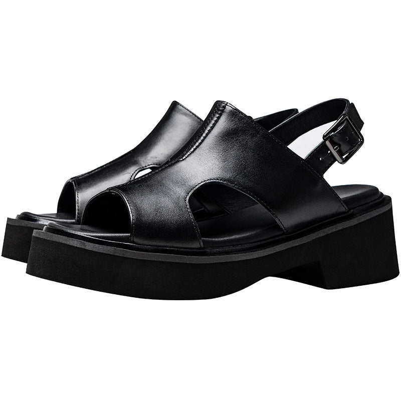 Men's Layer Cowhide Summer Breathable Deodorant Platform Sandals