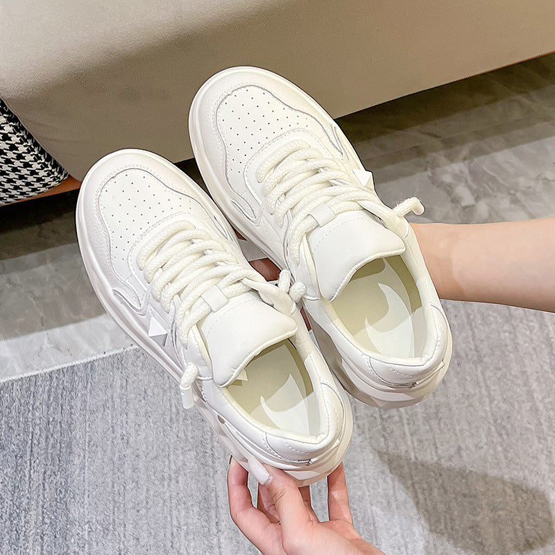 Women's White Autumn Genuine Rose Red Rivet Casual Shoes