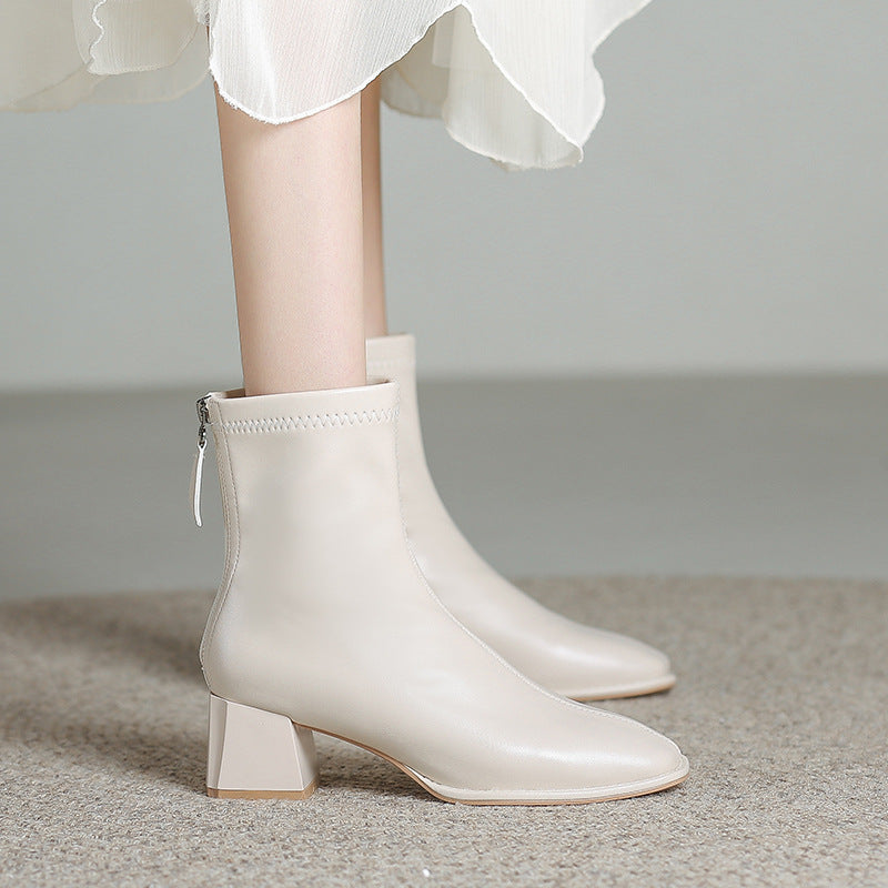 Women's Back Zipper With Veet Square Toe Boots