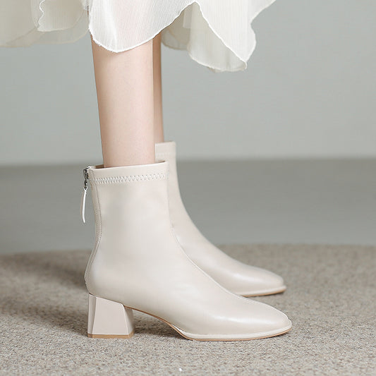 Women's Back Zipper With Veet Square Toe Boots