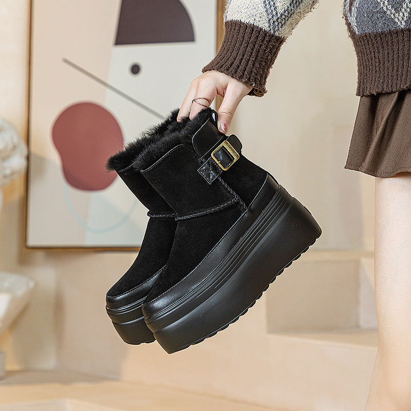 Women's Winter Rabbit Fur Warm Booties Platform Snow Boots
