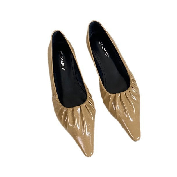Women's Chunky Summer Black Color Pleats French Commuting Casual Shoes