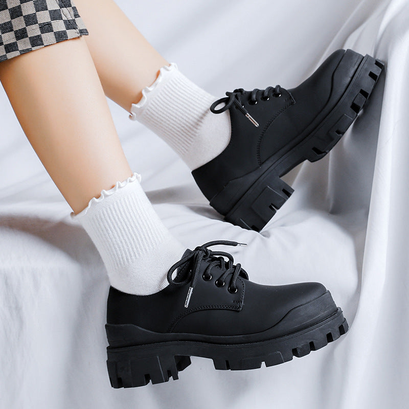 Men's Platform Black Increased Derby Matte Casual Shoes