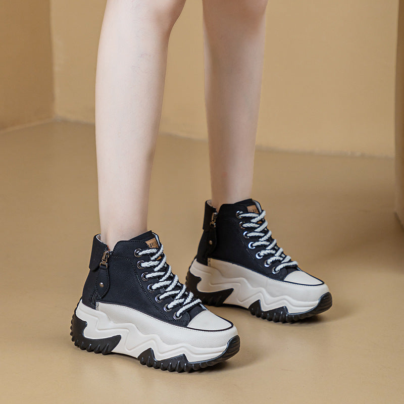 Women's Winter Height Increasing Insole Genuine Platform White Wedge Boots