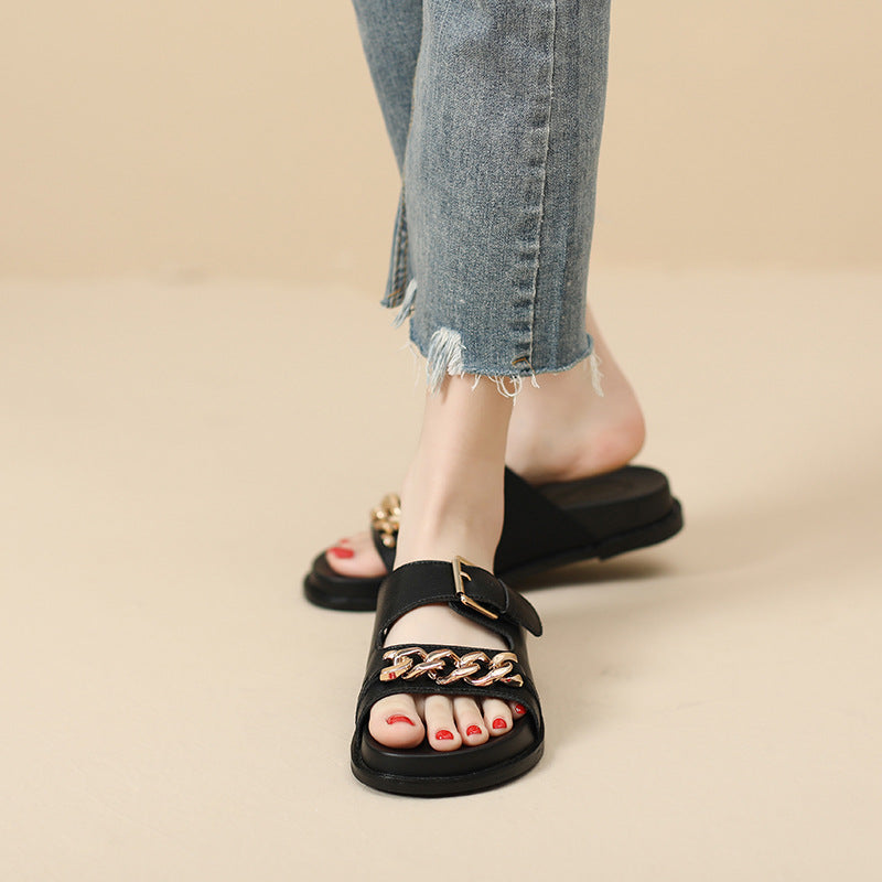 Women's Genuine Platform Outer Wear Summer Stylish Beach Flat-heeled Slippers
