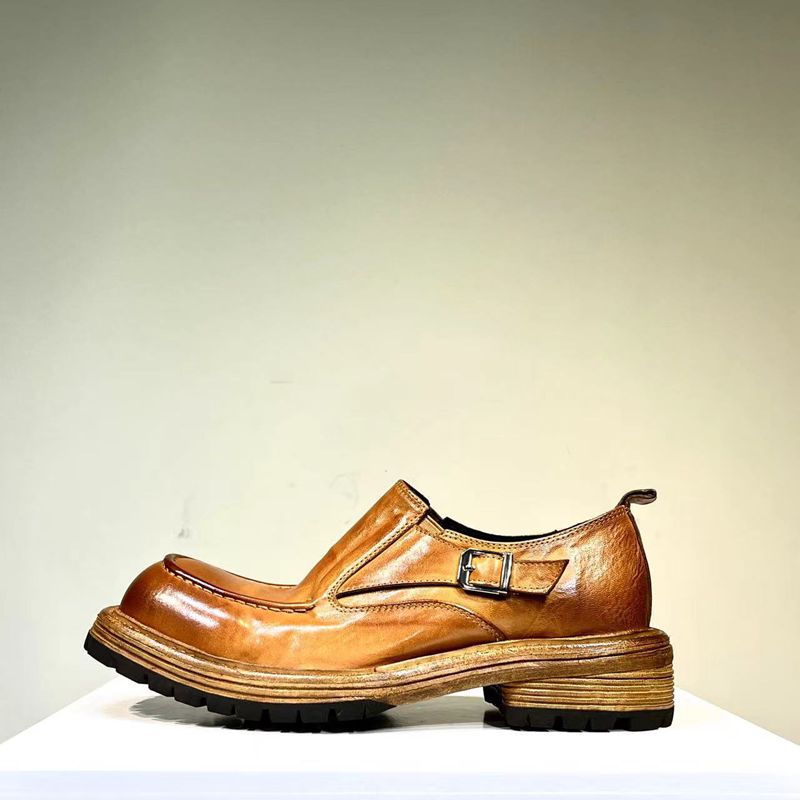 Men's Washed Derby British Thick Sole Increased Leather Shoes