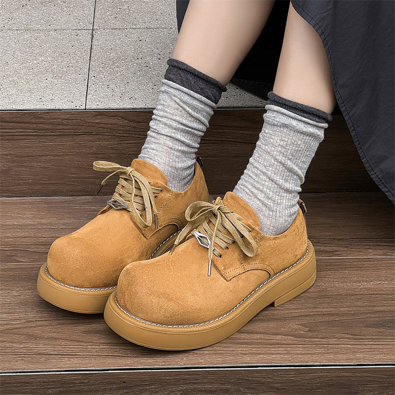 Women's & Men's Derby Fleece-lined Thick Bottom Low Top Leather Shoes