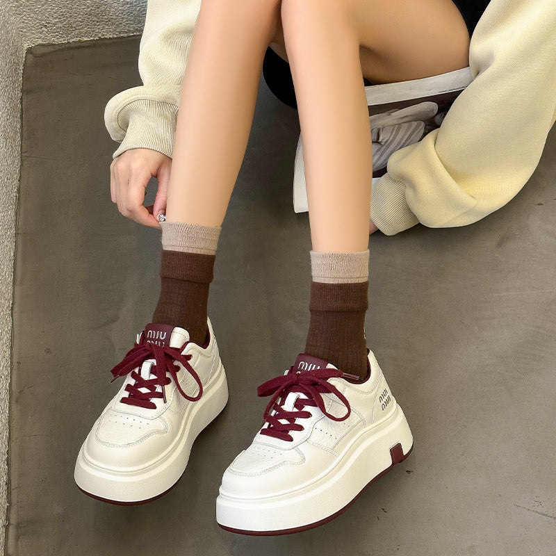 Women's Autumn White Red Muffin Bottom Sports Skate Thick Casual Shoes