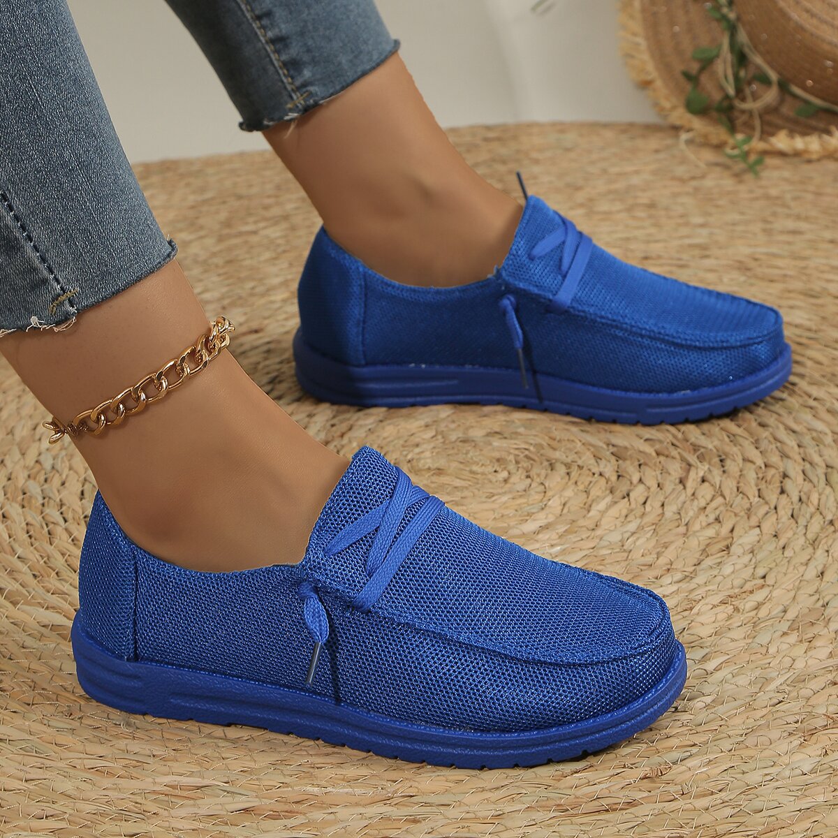 Women's Lace Up Flat Oversized Slip-on Casual Shoes