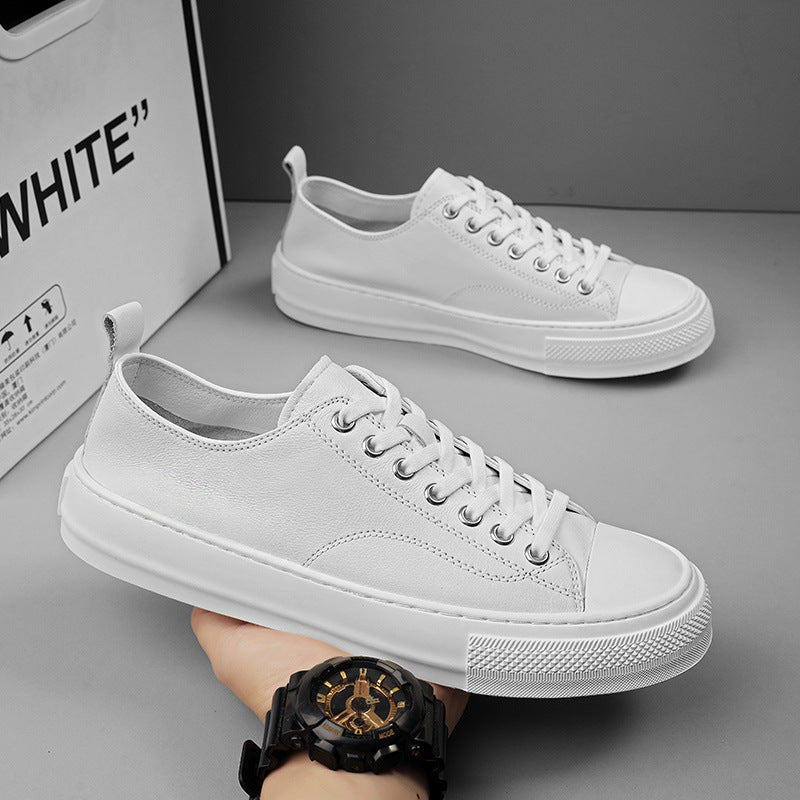 Men's White First Layer Cowhide Daily British Trend Men's Board Shoes