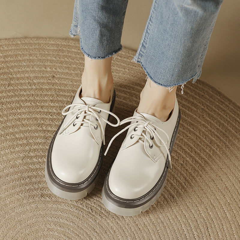 Style Black Thick Bottom Martin Preppy Leather Shoes