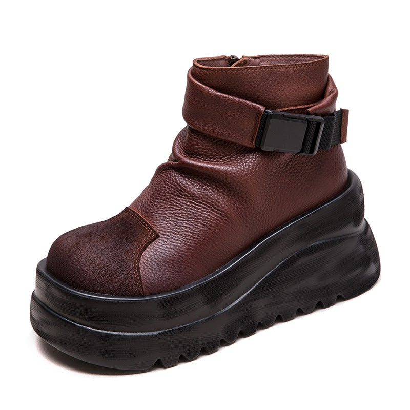 Women's Shu First Layer Cowhide Small Height Boots
