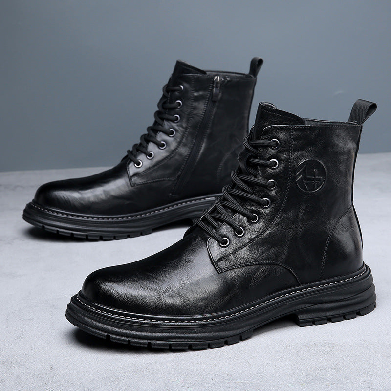 Men's Fashionable Genuine Platform Worker Retro British Boots