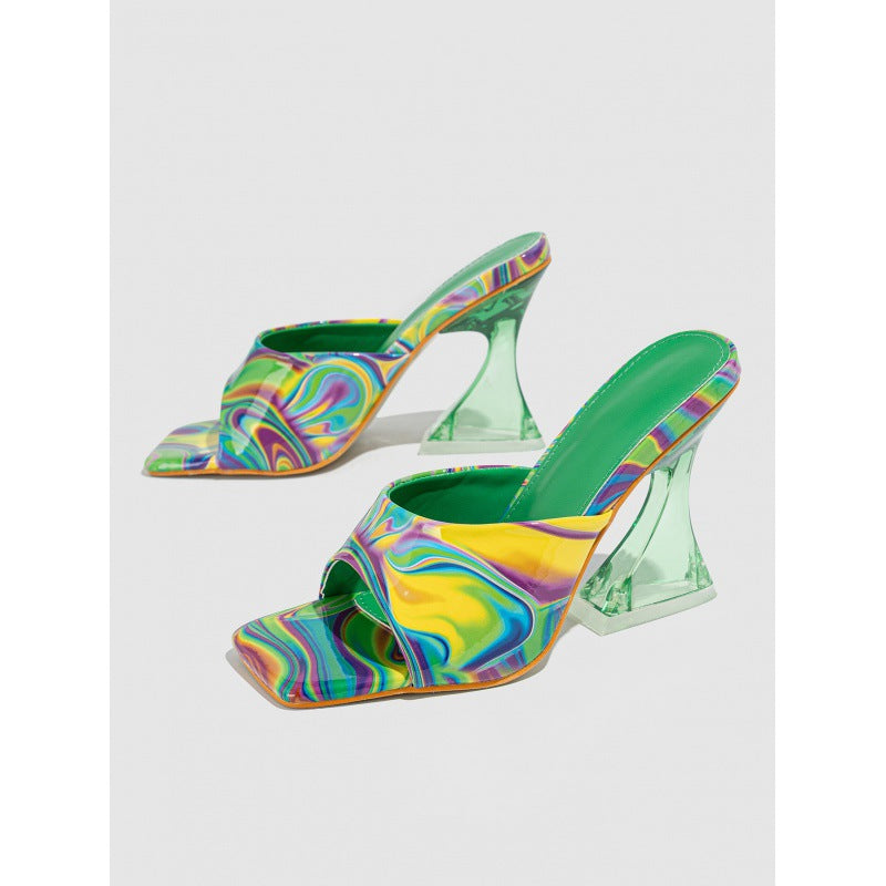 Colorful Opposite Sex Chunky High Sexy Bar Heels