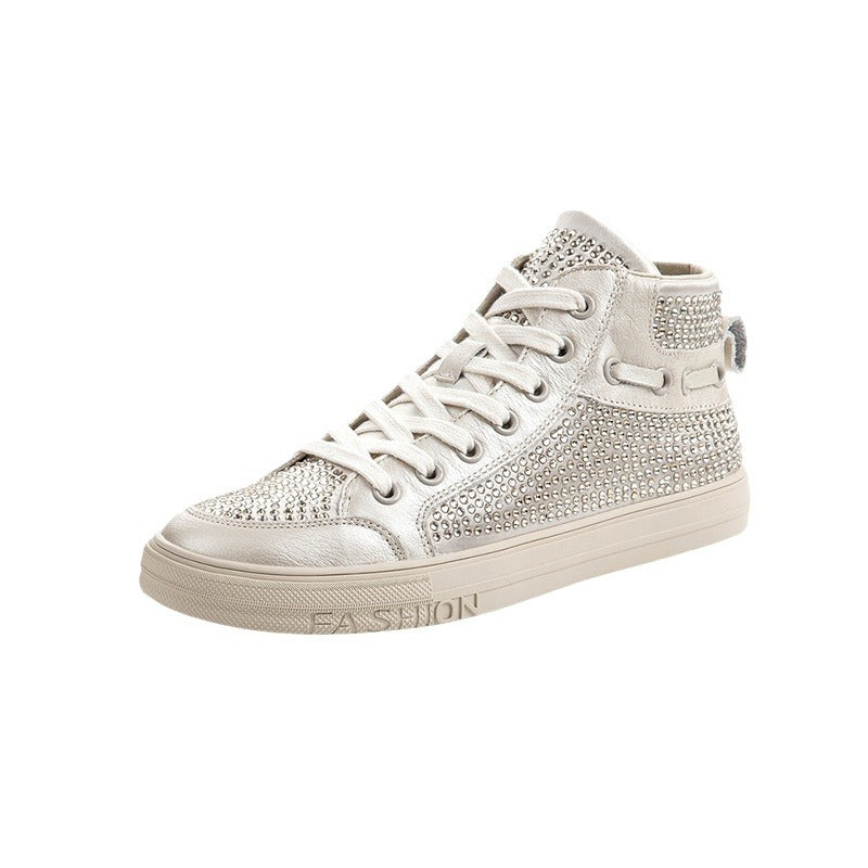 Women's Autumn Cowhide Easy Wear Rhinestone Soft Casual Shoes