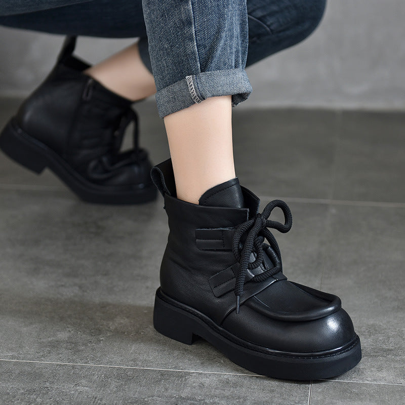 Women's Cowhide Platform Martin Retro Handmade Large Boots