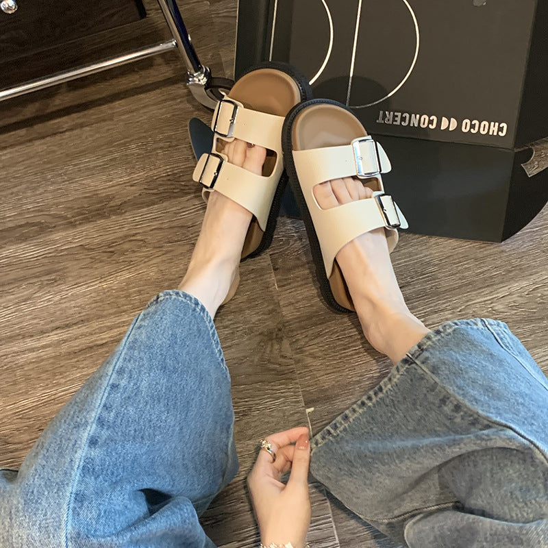 Women's Pair Of Comfortable Lazy Double Buckle With Slippers