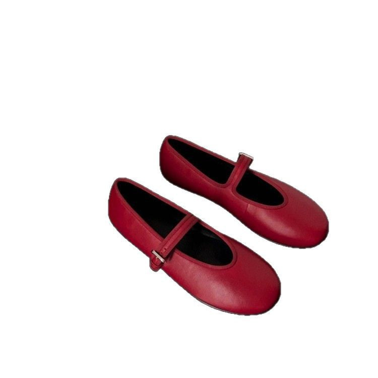 Round Toe Vintage One-word Buckle Mary Women's Shoes