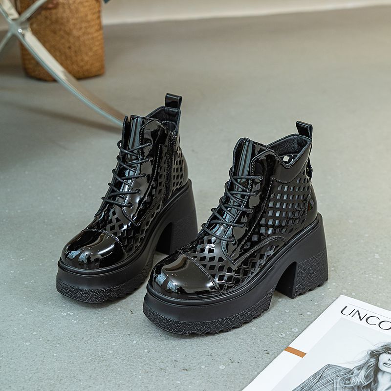 Women's Chunky Platform Height Increased British Style Heels