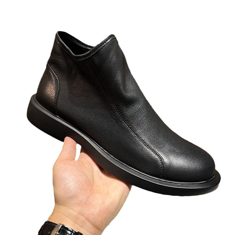 Men's Tide First Layer Cowhide Slip-on Short Boots