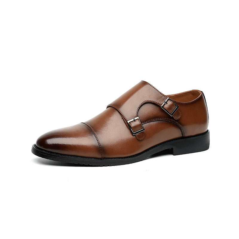 Men's Buckle Formal Wear British Derby Green Men's Business Leather Shoes